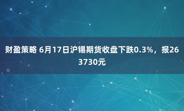 财盈策略 6月17日沪锡期货收盘下跌0.3%，报263730元